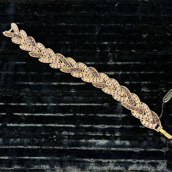 Vintage NWT Rare Crown Trifari Goldtone Pink Purple Rhinestone Bracelet 7” - Picture 1 of 14